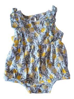 Wonder Nation Yellow and Gray Lemon Print Baby Romper 0-3 Mos